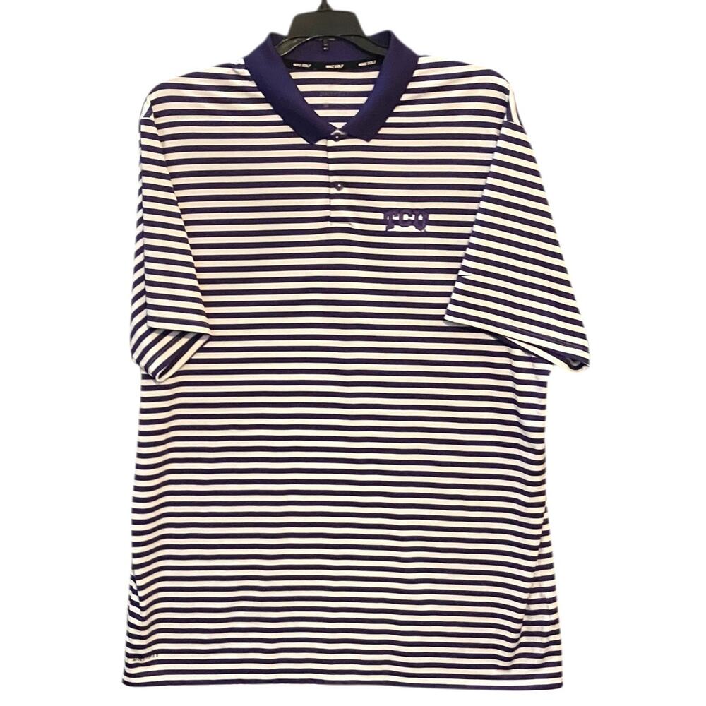 Nike Golf Dri Fit Men's Embroidered TCU Horned Frogs Purple Stripe Polo Top XXL
